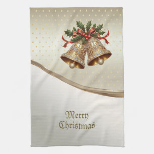 Goldene Weihnachtsglocken Feiertags Küchenhandtuch Geschirrtuch