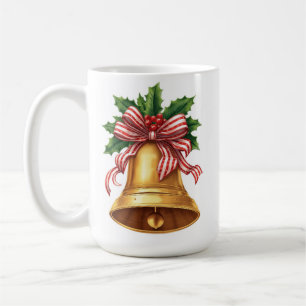 Goldene Weihnachtsglocken-Stechpalme und gestreift Kaffeetasse