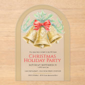 Goldene Weihnachtsglocken und Roter Bogen Acryleinladungen (Vorderseite)