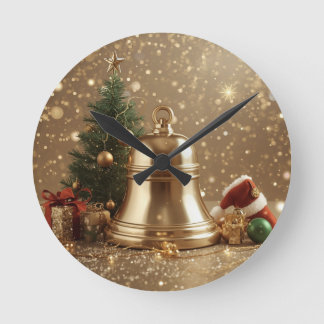 Goldene Weihnachtsglocken-Wanduhr – Festive Holida Runde Wanduhr