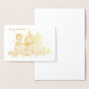 Goldene Weihnachtshunde nach Baum-Postkarte Folienkarte