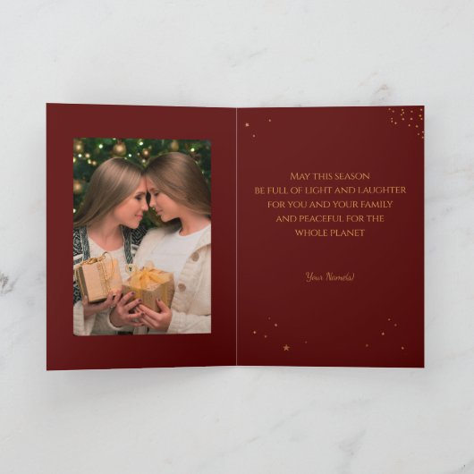 Goldene Weihnachtskarte mit Foto & Text Dankeskarte (Innenseite)