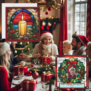 Goldene Weihnachtskerze Faux-Buntglas