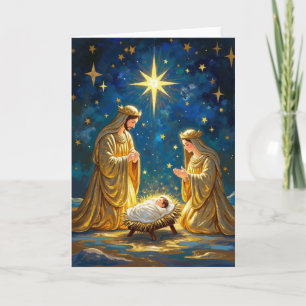 Goldene Weihnachtskrippe Karte