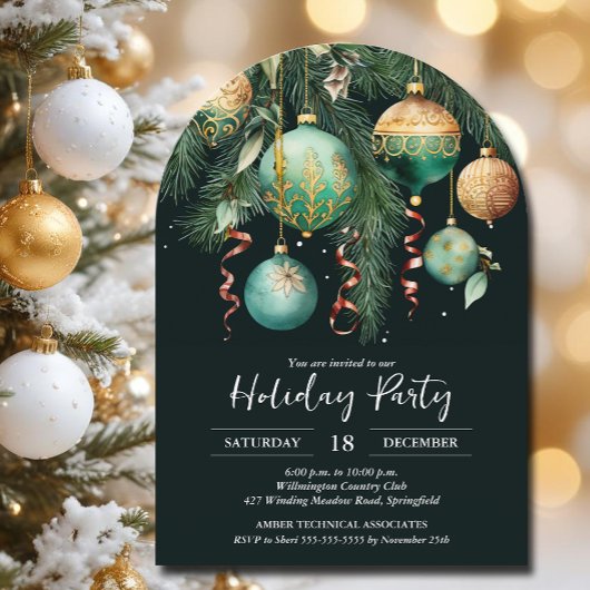 Goldene Weihnachtskugeln Weihnachtsbaum-Party Einladung