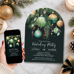 Goldene Weihnachtskugeln Weihnachtsbaum-Party Einladung