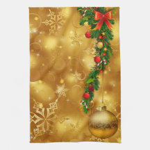 Goldene Weihnachtsornament-Dekoration Küchentuch