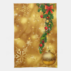Goldene Weihnachtsornament-Dekoration Küchentuch