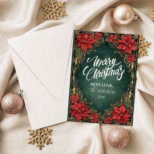 Goldene Weihnachtspoinsettie-Eleganz Feiertagskarte