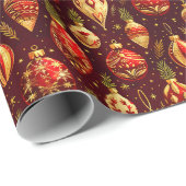 Goldene Weihnachtsschmuck-Kiefernzweige Geschenkpapier (Rolleneckpunkt)