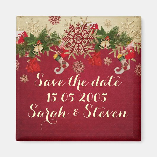 Goldene Weihnachtsschmuck Save the Date rot Magnet (Vorne)