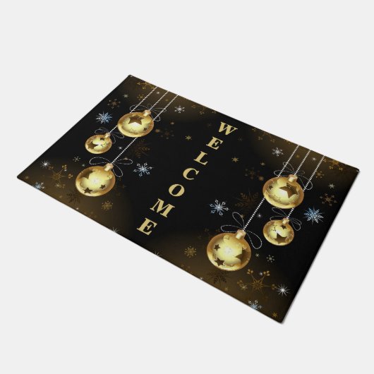 Goldene Weihnachtsschmuck Shiny Stars Schwarz Fußmatte (Schrägansicht)