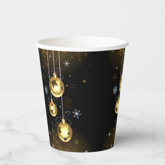 Goldene Weihnachtsschmuck Shiny Stars Schwarz Pappbecher (Vorderseite)