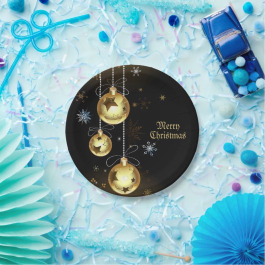 Goldene Weihnachtsschmuck Shiny Stars Schwarz Pappteller (Party)