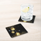 Goldene Weihnachtsschmuck Shiny Stars Schwarz Rechteckiger Pappuntersetzer (Vor Ort)