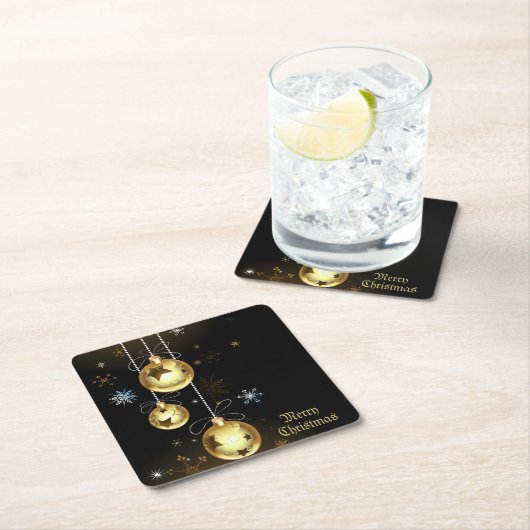 Goldene Weihnachtsschmuck Shiny Stars Schwarz Rechteckiger Pappuntersetzer (Vor Ort)