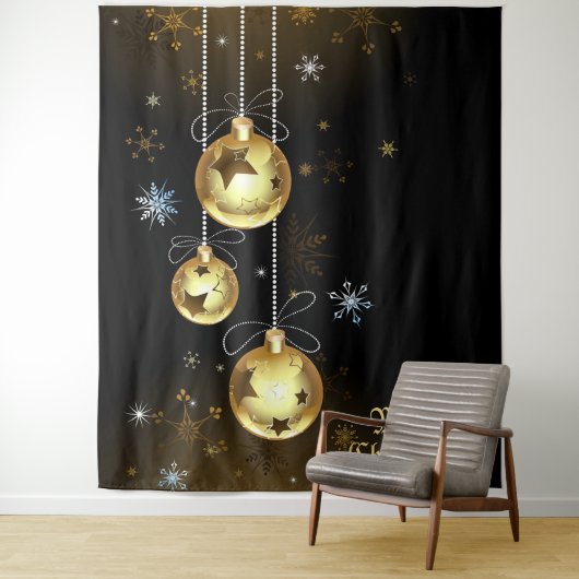 Goldene Weihnachtsschmuck Shiny Stars Schwarz Wandteppich (Beispiel)