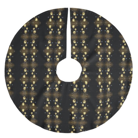 Goldene Weihnachtsschmuck Shiny Stars Schwarzer Pi Polyester Weihnachtsbaumdecke (Vorderseite)