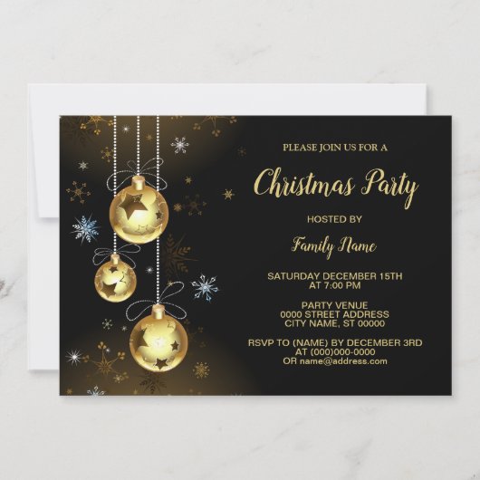 Goldene Weihnachtsschmuck Shiny Stars Schwarzes Pa Einladung (Vorderseite)