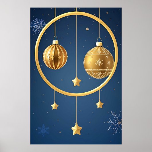 Goldene Weihnachtsschmuckstücke Hängend Poster (Vorne)