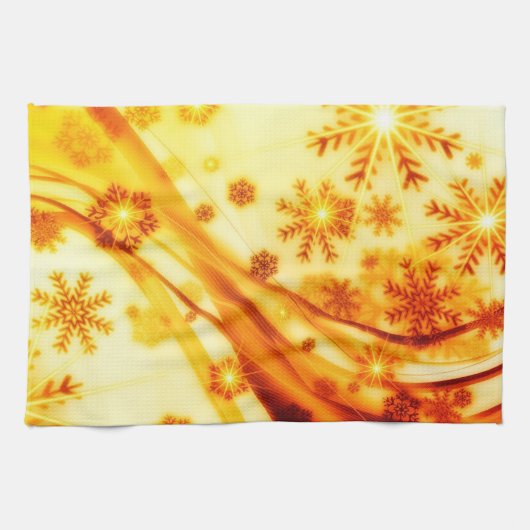 Goldene Weihnachtsschneeflocken Geschirrtuch (Horizontal)