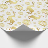 Goldene Weihnachtsschneeflocken und Rentiere Geschenkpapier (Ecke)