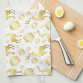 Goldene Weihnachtsschneeflocken und Rentiere Geschirrtuch (Viertel Falte)