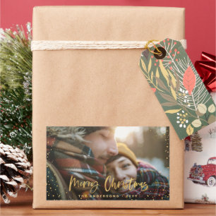 Goldene Weihnachtsstars Foto elegant Rechteckiger Aufkleber