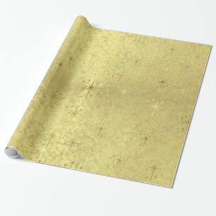 Goldene Weihnachtssterne auf Folien-Papier Geschenkpapier