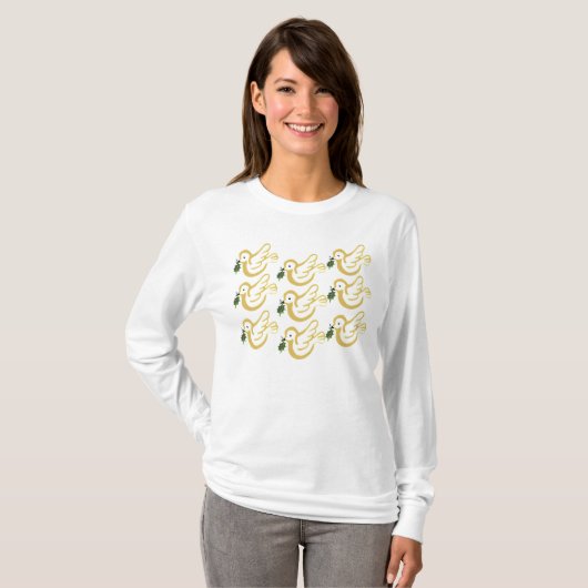 Goldene Weihnachtstauben T-Shirt (Vorne ganz)
