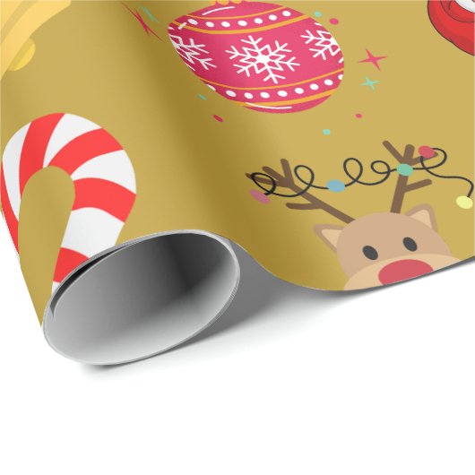 Goldene Weihnachtsymbole Geschenkpapier (Rolleneckpunkt)
