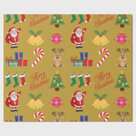 Goldene Weihnachtsymbole Geschenkpapier (Saum)