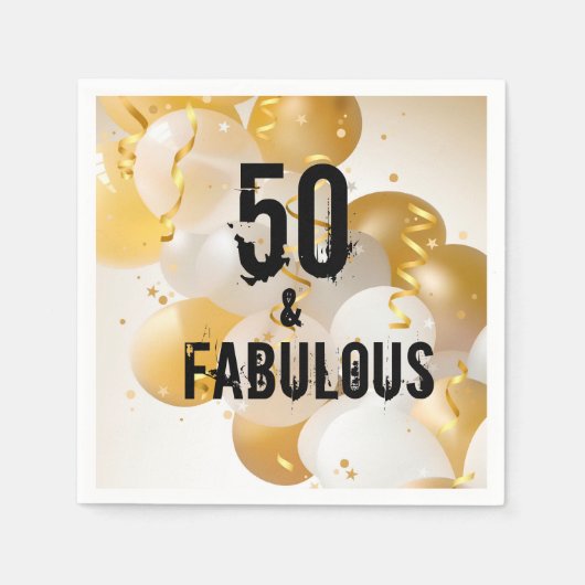 Goldene Weißballons 50 und fabelhaft Serviette (Vorderseite)