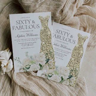 Goldene weiße Blume Elegant 60. Geburtstag Einladung