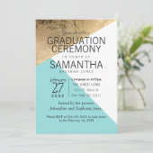 Goldene weiße Geodreiecke Abschluss Zeremonie Einladung (Stehend Vorderseite)