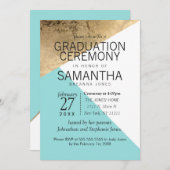 Goldene weiße Geodreiecke Abschluss Zeremonie Einladung (Vorne/Hinten)