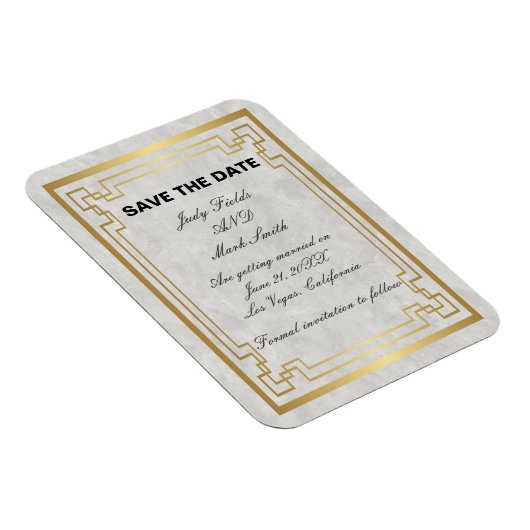 Goldene weiße Marmorhochzeit speichert das Datum Magnet (Rechte Seite)