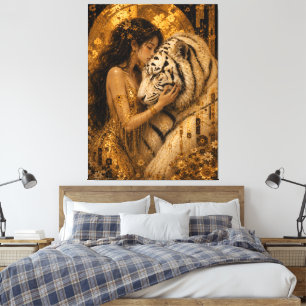 Goldene Weiße-Tiger-Königin Fantasy-Kunst Leinwanddruck