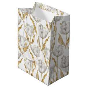 Goldene weiße Tulpen Blumen Brautparty Mittlere Geschenktüte