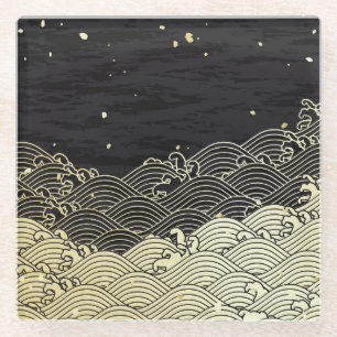 Goldene Welle, papierähnliche Textur. Glasuntersetzer