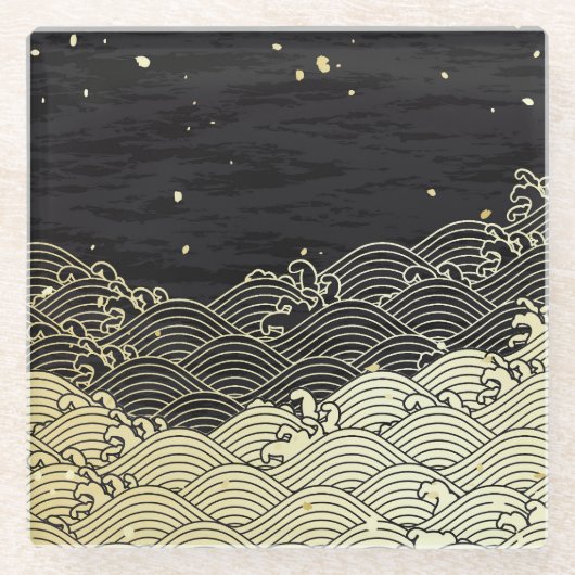 Goldene Welle, papierähnliche Textur. Glasuntersetzer (Vorderseite)