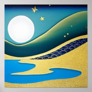 Goldene Wellen beim Nachtposter Poster