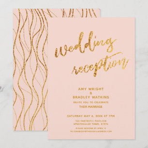 Goldene Wellen & handgeschriebene Blush-Hochzeitsf Einladung