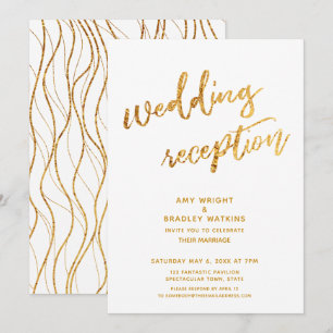 Goldene Wellen & Handschriftliche Weiße Hochzeitsf Einladung