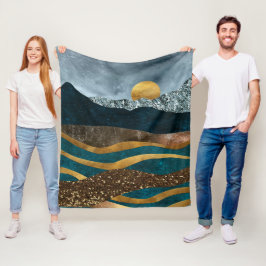 Goldene Wellen unter Mondlicht Fleecedecke
