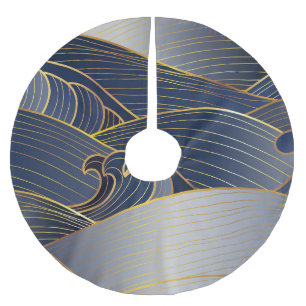 Goldene Wellenlinien, abstrakt vintage. Polyester Weihnachtsbaumdecke