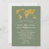 Goldene Weltkarte Zielort Sage Green Hochzeit Einladung (Vorderseite)