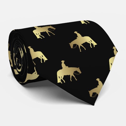 Goldene Western-Vergnügens-Pferde auf Schwarzem Krawatte (Gerollt)