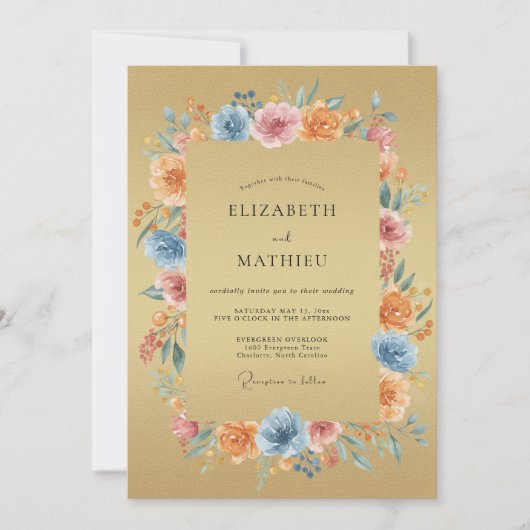 Goldene Whimsical Boho-Hochzeit Einladung (Vorderseite)