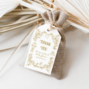 Goldene whimsical florale Vintage-Baby-Party Geschenkanhänger